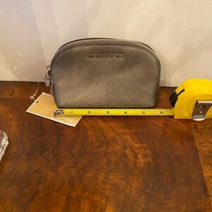 Michael Kors Alex Small Leather Travel Pouch Nickel Silver Cosmetic Case NWT